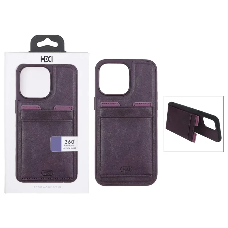 قاب اورجینال HDD چرمی جاکارتی مگنتی استندشو Apple iPhone 14 Pro Max - بنفش (پک دار) - تصویر 2