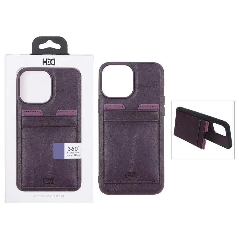 قاب اورجینال HDD چرمی جاکارتی مگنتی استندشو Apple iPhone 13 Pro Max - بنفش (پک دار) - تصویر 2