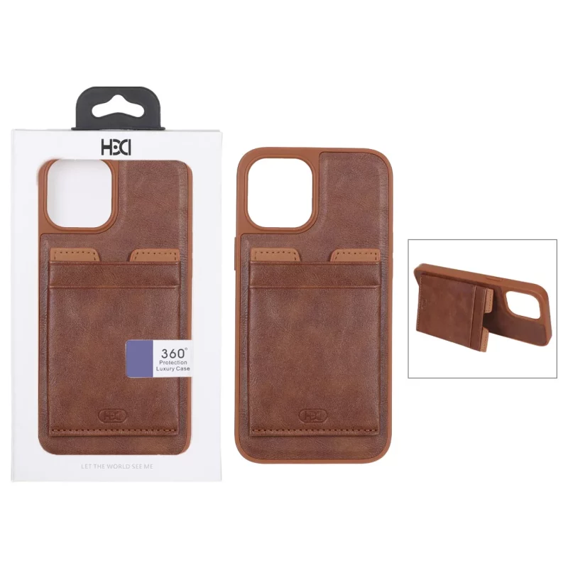 قاب اورجینال HDD چرمی جاکارتی مگنتی استندشو Apple iPhone 12 Pro / iPhone 12 - قهوه ای (پک دار) - تصویر 2