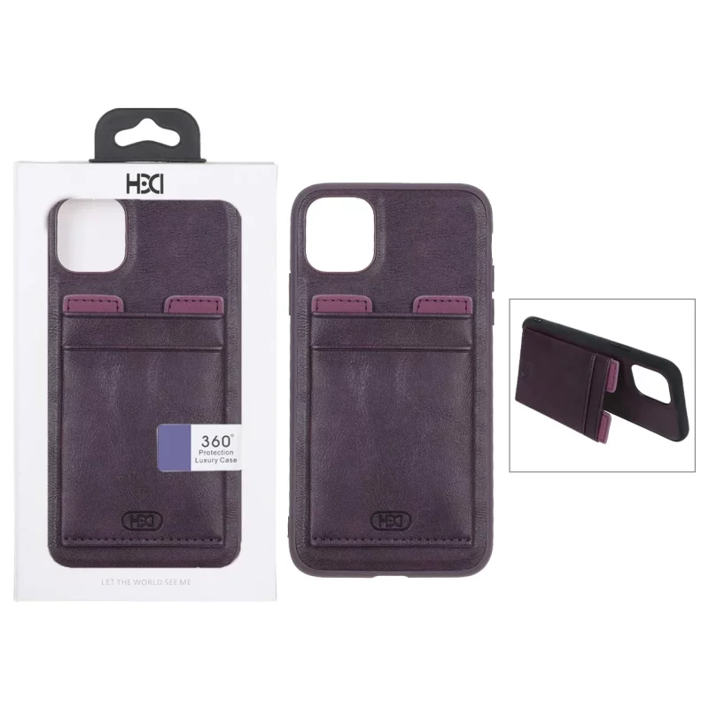 قاب اورجینال HDD چرمی جاکارتی مگنتی استندشو Apple iPhone 11 - بنفش (پک دار) - تصویر 2