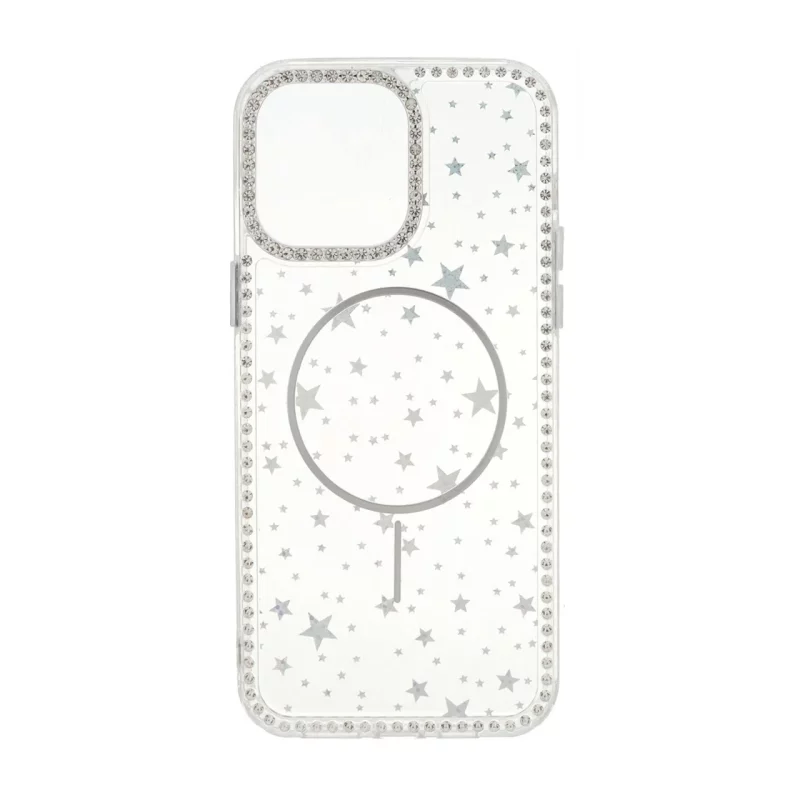 قاب Star شفاف طرح مگ سیف نگین دار Apple iPhone 14 Pro Max - نقره ای - تصویر 2