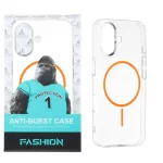 قاب شفاف Anti Burst دور ژله ای MagSafe مدل Apple iPhone 16 - نارنجی (پک دار)
