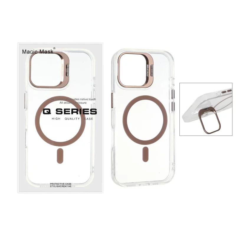 قاب اورجینال Q Series Bracket کریستالی Magsafe لنز استندشو Apple iPhone 16 - قهوه ای (پک دار) - تصویر 2