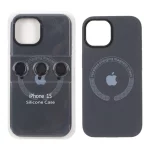 قاب سیلیکونی اورجینال Magsafe با ست محافظ لنز رینگی Apple iPhone 15 / iPhone 14 / iPhone 13 - خاکستری (پک دار)
