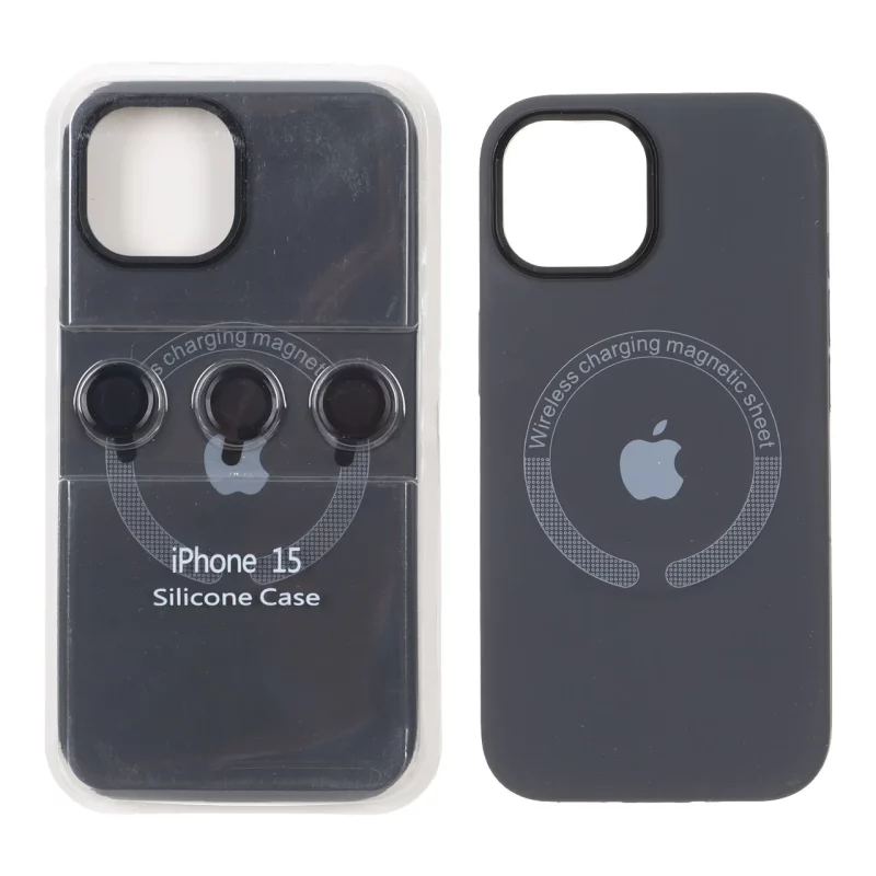 قاب سیلیکونی اورجینال Magsafe با ست محافظ لنز رینگی Apple iPhone 15 / iPhone 14 / iPhone 13 - خاکستری (پک دار) - تصویر 2
