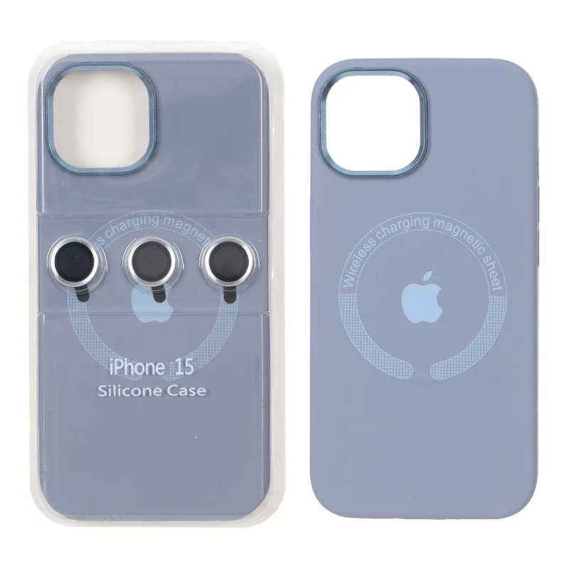 قاب سیلیکونی اورجینال Magsafe با ست محافظ لنز رینگی Apple iPhone 15 / iPhone 14 / iPhone 13 - فیلی (پک دار) - تصویر 2