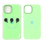 قاب سیلیکونی اورجینال Magsafe با ست محافظ لنز رینگی Apple iPhone 15 / iPhone 14 / iPhone 13 - سبز فسفری (پک دار)