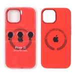 قاب سیلیکونی اورجینال Magsafe با ست محافظ لنز رینگی Apple iPhone 15 / iPhone 14 / iPhone 13 - قرمز (پک دار)