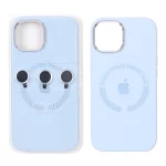 قاب سیلیکونی اورجینال Magsafe با ست محافظ لنز رینگی Apple iPhone 15 / iPhone 14 / iPhone 13 - آبی کبریتی (پک دار)