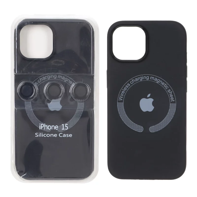 قاب سیلیکونی اورجینال Magsafe با ست محافظ لنز رینگی Apple iPhone 15 / iPhone 14 / iPhone 13 - مشکی (پک دار) - تصویر 2