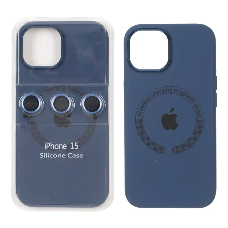 قاب سیلیکونی اورجینال Magsafe با ست محافظ لنز رینگی Apple iPhone 15 / iPhone 14 / iPhone 13 - سرمه ای (پک دار) - تصویر 2