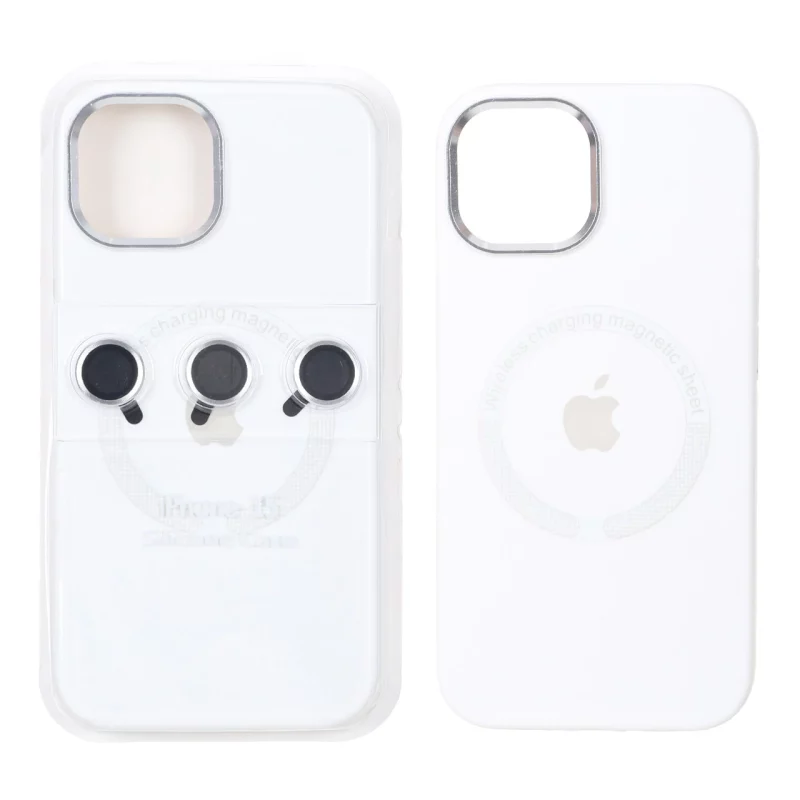 قاب سیلیکونی اورجینال Magsafe با ست محافظ لنز رینگی Apple iPhone 15 / iPhone 14 / iPhone 13 - سفید (پک دار) - تصویر 2