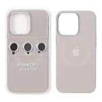 قاب سیلیکونی اورجینال Magsafe با ست محافظ لنز رینگی Apple iPhone 13 Pro - خاکی (پک دار)
