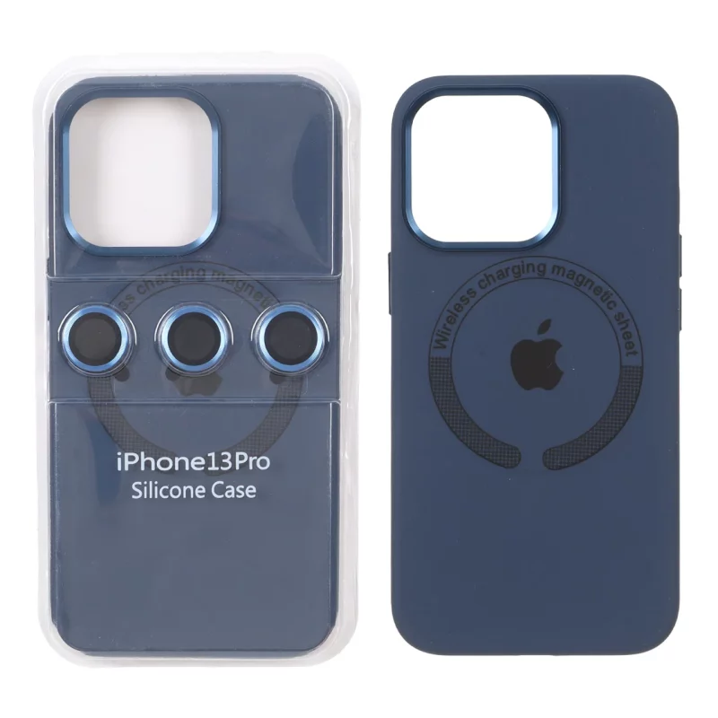 قاب سیلیکونی اورجینال Magsafe با ست محافظ لنز رینگی Apple iPhone 13 Pro - سرمه ای (پک دار) - تصویر 2