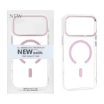 قاب اورجینال New Skin شفاف MagSafe پشت سخت لنز آلومینیومی Apple iPhone 17 Pro Max - صورتی (پک دار)
