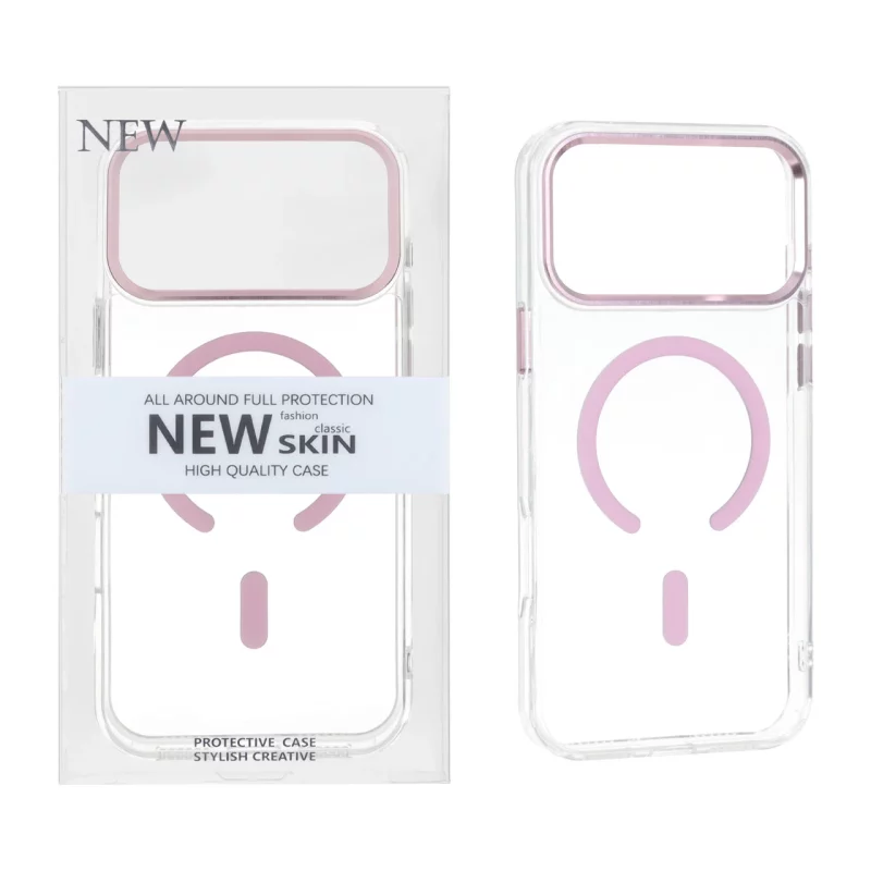 قاب اورجینال New Skin شفاف MagSafe پشت سخت لنز آلومینیومی Apple iPhone 17 Pro Max - صورتی (پک دار) - تصویر 2