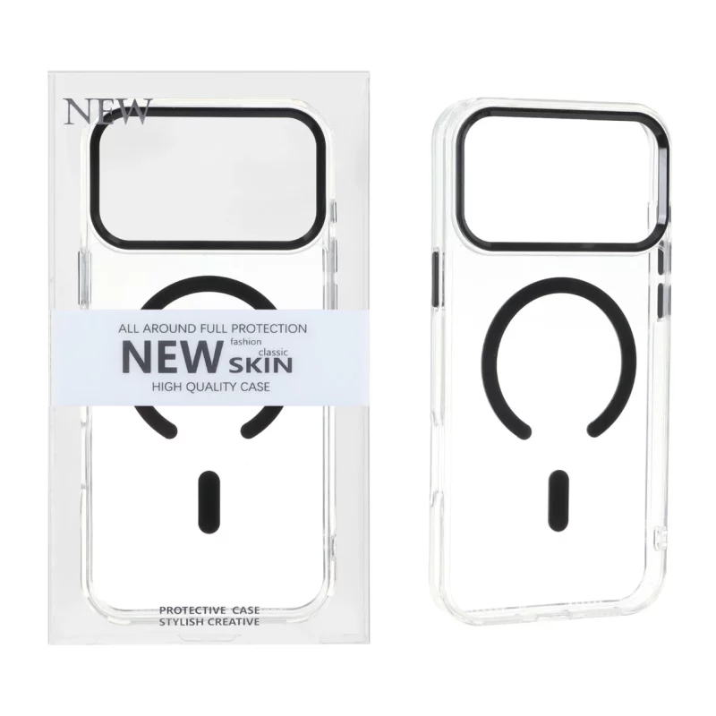 قاب اورجینال New Skin شفاف MagSafe پشت سخت لنز آلومینیومی Apple iPhone 17 Pro Max - مشکی (پک دار) - تصویر 2