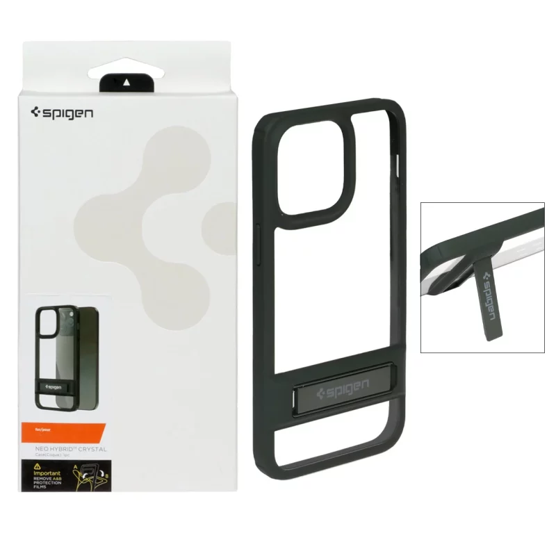 قاب اورجینال استند دار Spigen مدل Apple iPhone 14 Pro - شفاف سبز - تصویر 2