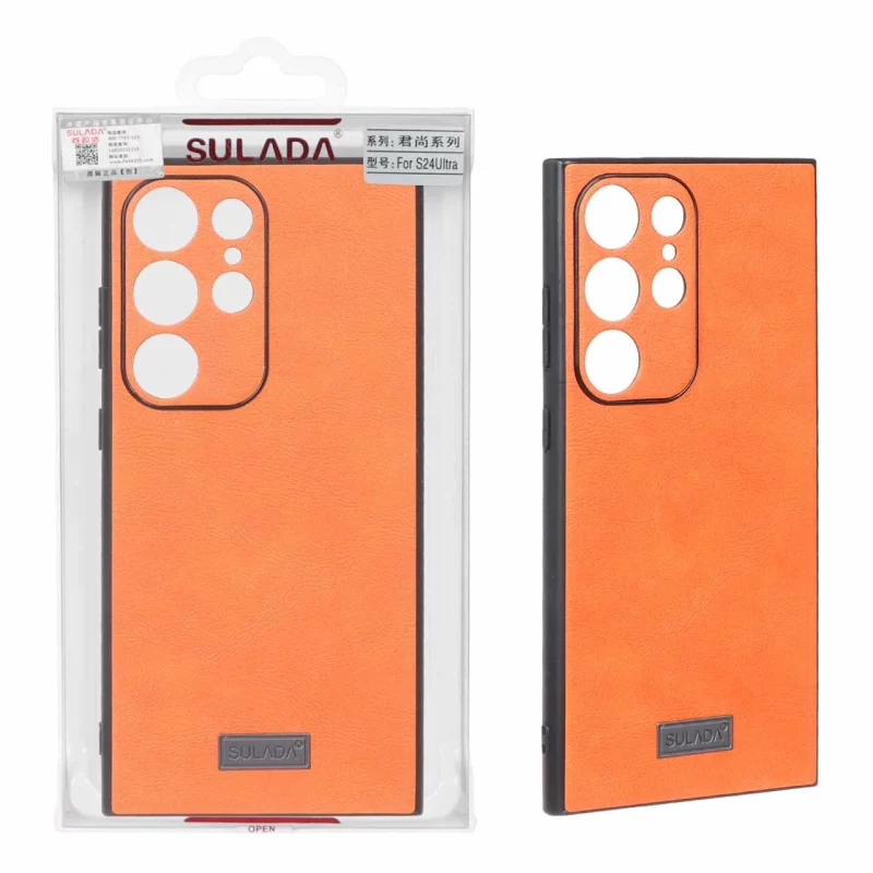 قاب اورجینال Sulada چرمی Samsung Galaxy S24 Ultra - نارنجی (پک دار) - تصویر 2