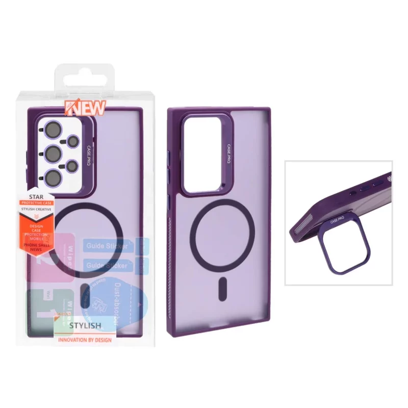 قاب Case Pro لنز آلومینیومی مات Magsafe با ست محافظ لنز رینگی مدل Samsung Galaxy S24 Ultra - بنفش (پک دار) - تصویر 2