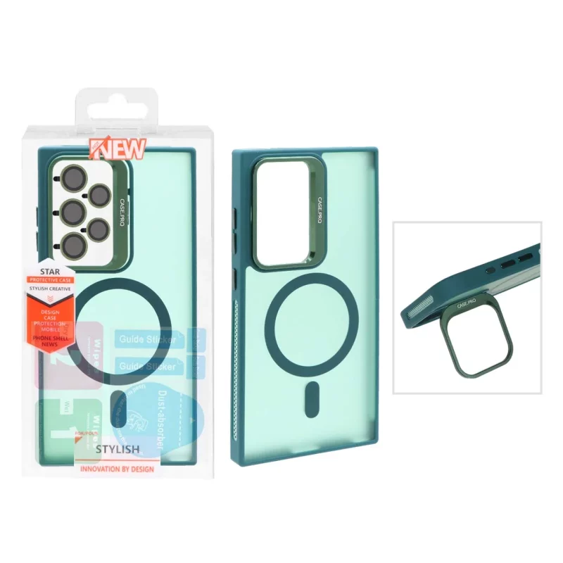 قاب Case Pro لنز آلومینیومی مات Magsafe با ست محافظ لنز رینگی مدل Samsung Galaxy S24 Ultra - سبز (پک دار) - تصویر 2