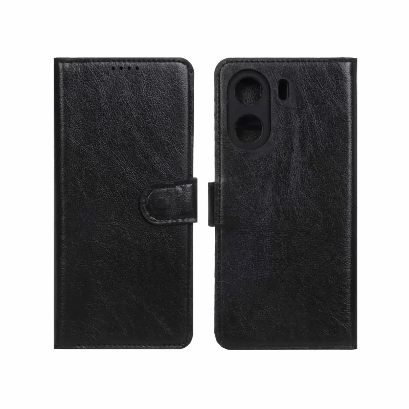 کیف موبایل چرمی مگنتی محافظ لنزدار Xiaomi Redmi 13C / Poco C65 - مشکی - تصویر 2