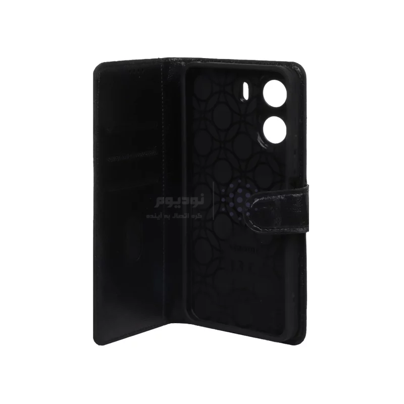 کیف موبایل چرمی مگنتی محافظ لنزدار Xiaomi Redmi 13C / Poco C65 - مشکی - تصویر 3