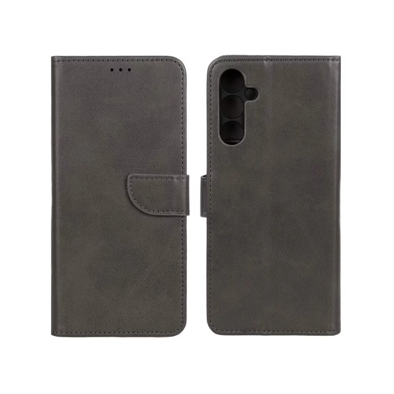 کیف چرمی موبایل مگنتی محافظ لنزدار Samsung Galaxy A05s - خاکستری - تصویر 2