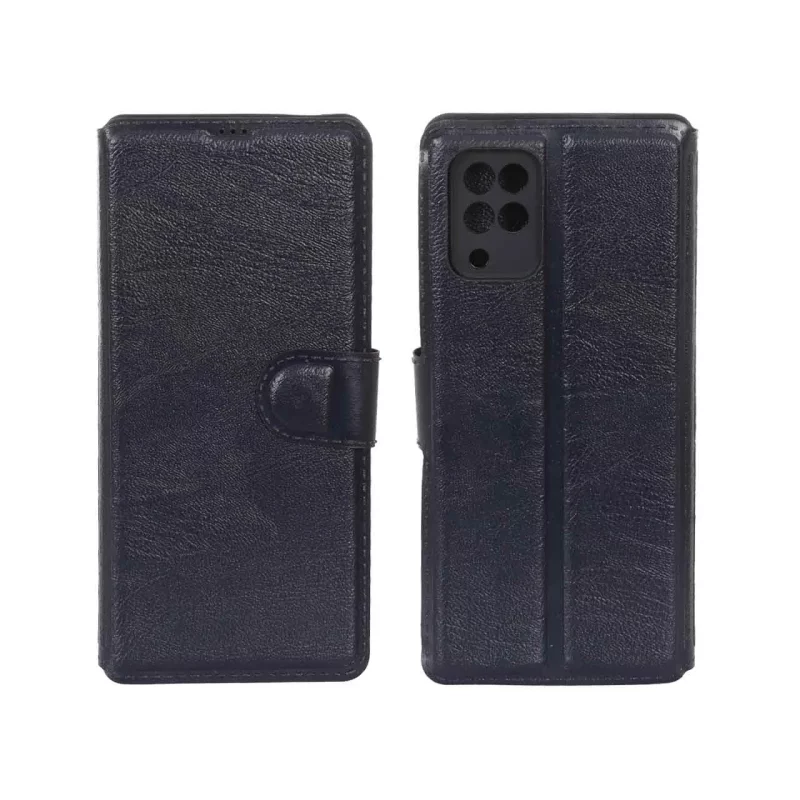 کیف موبایل چرمی مگنتی محافظ لنزدار Samsung Galaxy A12 / M12 / F12 - سرمه ای - تصویر 2