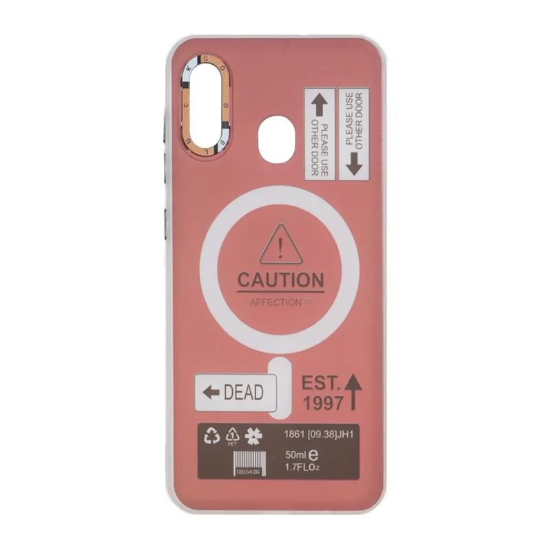 قاب Caution دور مات طرح مگ سیف Samsung Galaxy A30 / A20 - زرشکی - تصویر 2