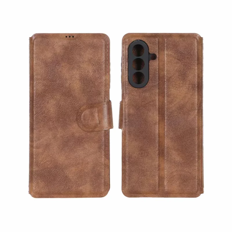 کیف موبایل چرمی مگنتی محافظ لنزدار Samsung Galaxy A17 / A26 - عسلی - تصویر 2