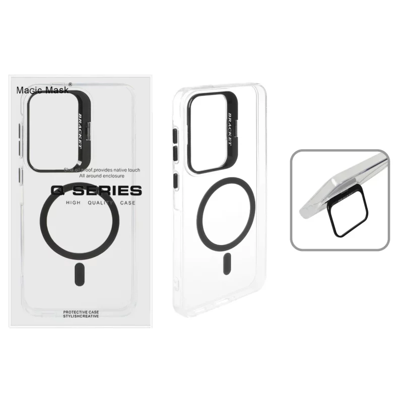 قاب اورجینال Q Series Bracket کریستالی Magsafe لنز استندشو Samsung Galaxy A56 / A36 - مشکی (پک دار) - تصویر 2