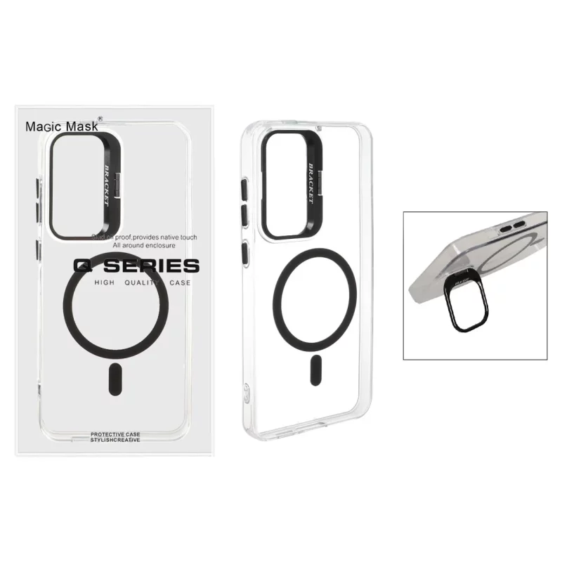 قاب اورجینال Q Series Bracket کریستالی Magsafe لنز استندشو Samsung Galaxy S24 FE - مشکی (پک دار) - تصویر 2