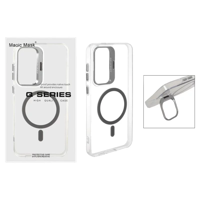 قاب اورجینال Q Series Bracket کریستالی Magsafe لنز استندشو Samsung Galaxy S24 FE - خاکستری (پک دار) - تصویر 2