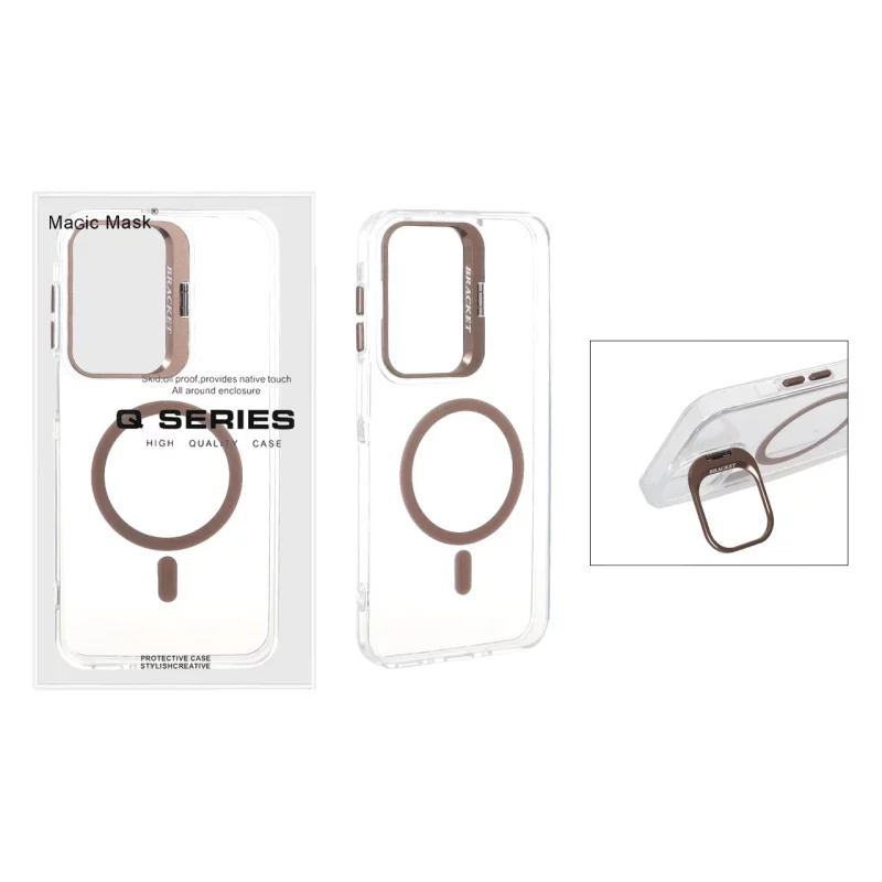 قاب اورجینال Q Series Bracket کریستالی Magsafe لنز استندشو Samsung Galaxy A17 / A16 / A26 - قهوه ای (پک دار) - تصویر 2