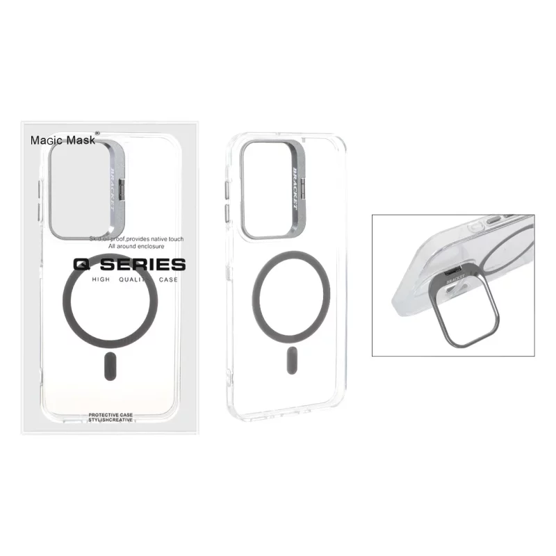 قاب اورجینال Q Series Bracket کریستالی Magsafe لنز استندشو Samsung Galaxy A17 / A16 / A26 - خاکستری (پک دار) - تصویر 2