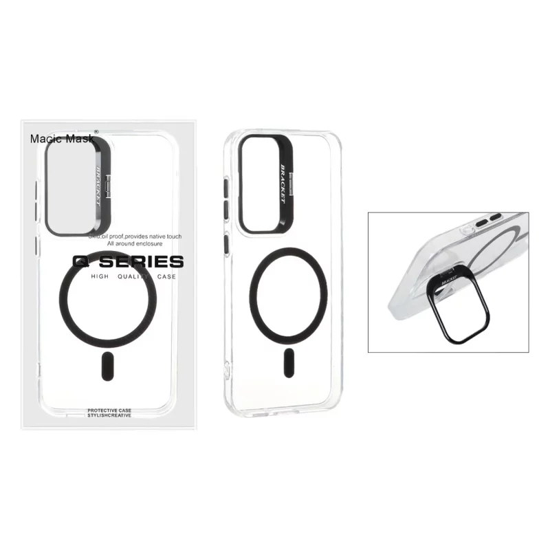 قاب اورجینال Q Series Bracket کریستالی Magsafe لنز استندشو Samsung Galaxy S23 FE - مشکی (پک دار) - تصویر 2