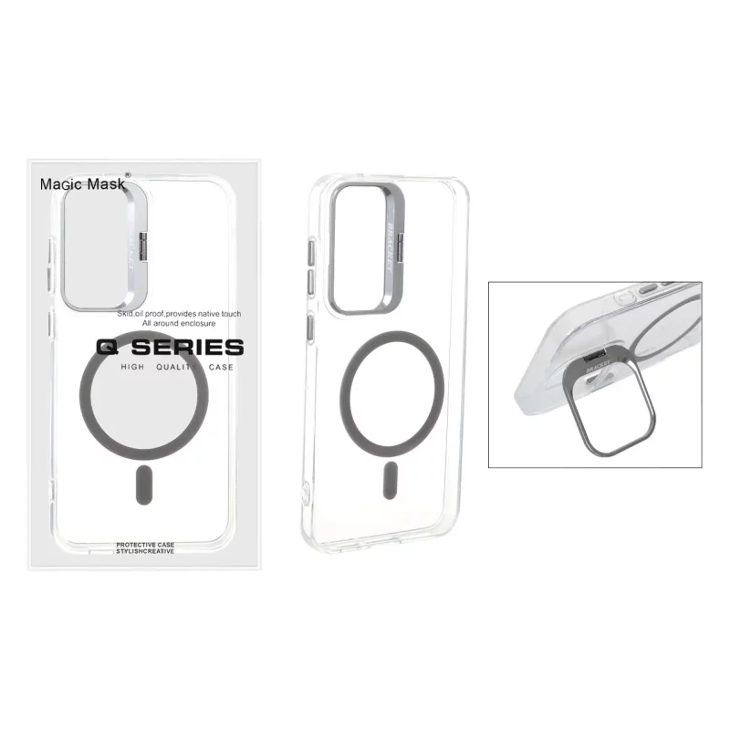 قاب اورجینال Q Series Bracket کریستالی Magsafe لنز استندشو Samsung Galaxy S23 FE - خاکستری (پک دار) - تصویر 2