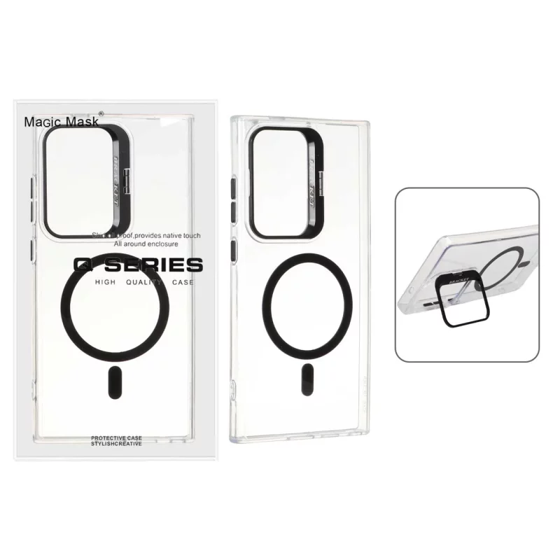 قاب اورجینال Q Series Bracket کریستالی Magsafe لنز استندشو Samsung Galaxy S24 Ultra - مشکی (پک دار) - تصویر 2