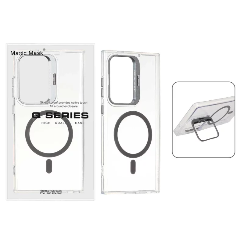 قاب اورجینال Q Series Bracket کریستالی Magsafe لنز استندشو Samsung Galaxy S24 Ultra - خاکستری (پک دار) - تصویر 2