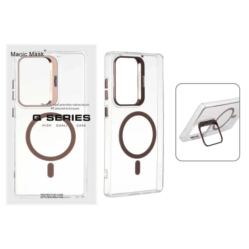 قاب اورجینال Q Series Bracket کریستالی Magsafe لنز استندشو Samsung Galaxy S25 Ultra - قهوه ای (پک دار) - تصویر 2
