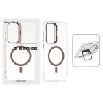 قاب اورجینال Q Series Bracket کریستالی Magsafe لنز استندشو Samsung Galaxy S24 FE - قهوه ای (پک دار)