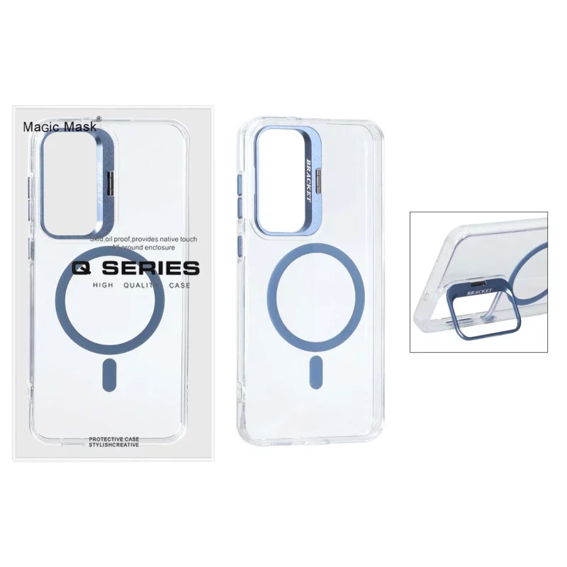 قاب اورجینال Q Series Bracket کریستالی Magsafe لنز استندشو Samsung Galaxy S25 FE - آبی (پک دار ) - تصویر 2