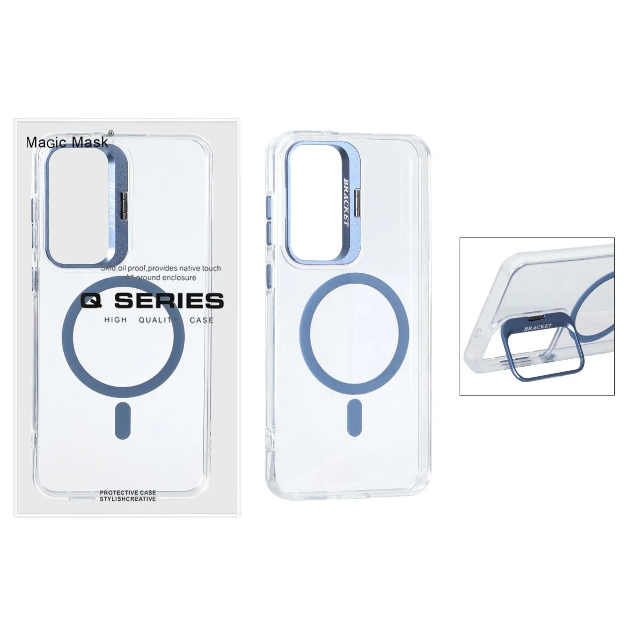 19178-1656232-1 قاب اورجینال Q Series Bracket کریستالی Magsafe لنز استندشو Samsung Galaxy S25 FE - آبی (پک دار ) - تصویر 1