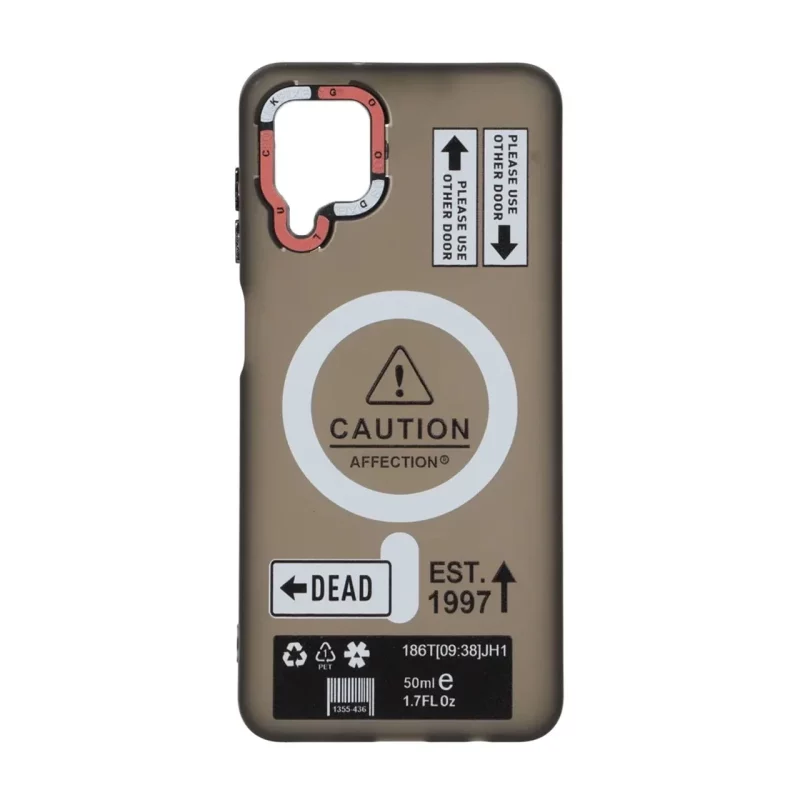 قاب Caution مات طرح مگ سیف دکمه متال Samsung Galaxy A12 / M12 / F12 - مشکی - تصویر 2