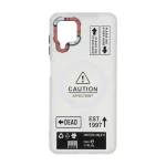قاب Caution مات طرح مگ سیف دکمه متال Samsung Galaxy A12 / M12 / F12 - سفید