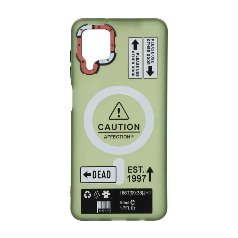 قاب Caution مات طرح مگ سیف دکمه متال Samsung Galaxy A12 / M12 / F12 - سبز - تصویر 2