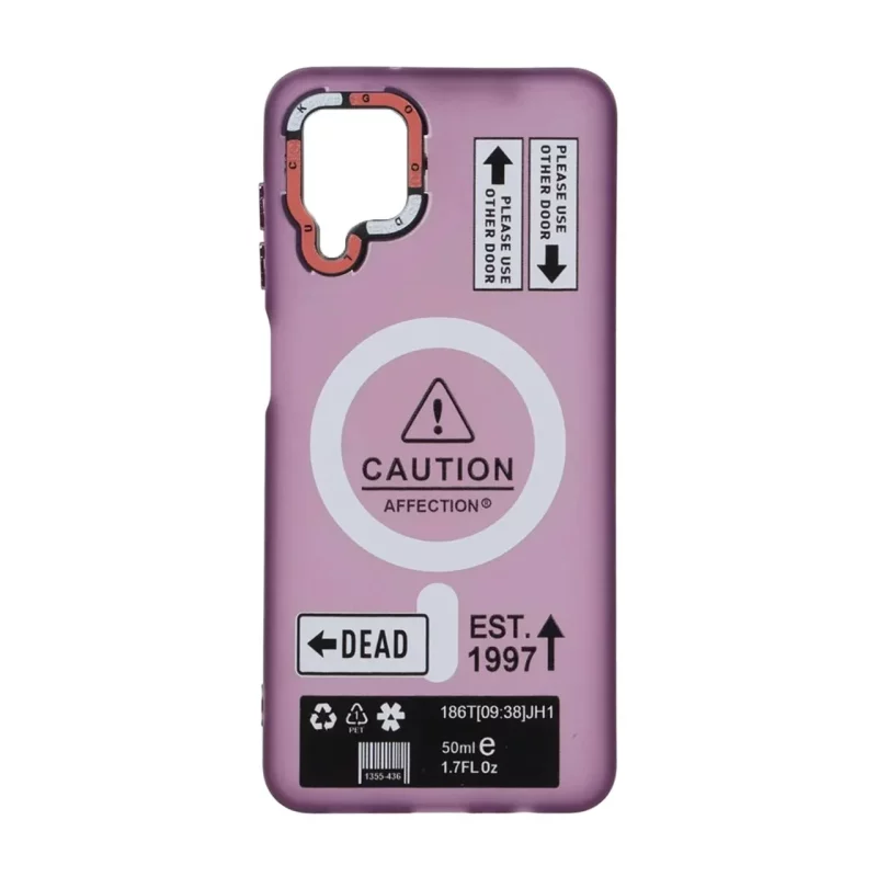 قاب Caution مات طرح مگ سیف دکمه متال Samsung Galaxy A12 / M12 / F12 - ارغوانی - تصویر 2