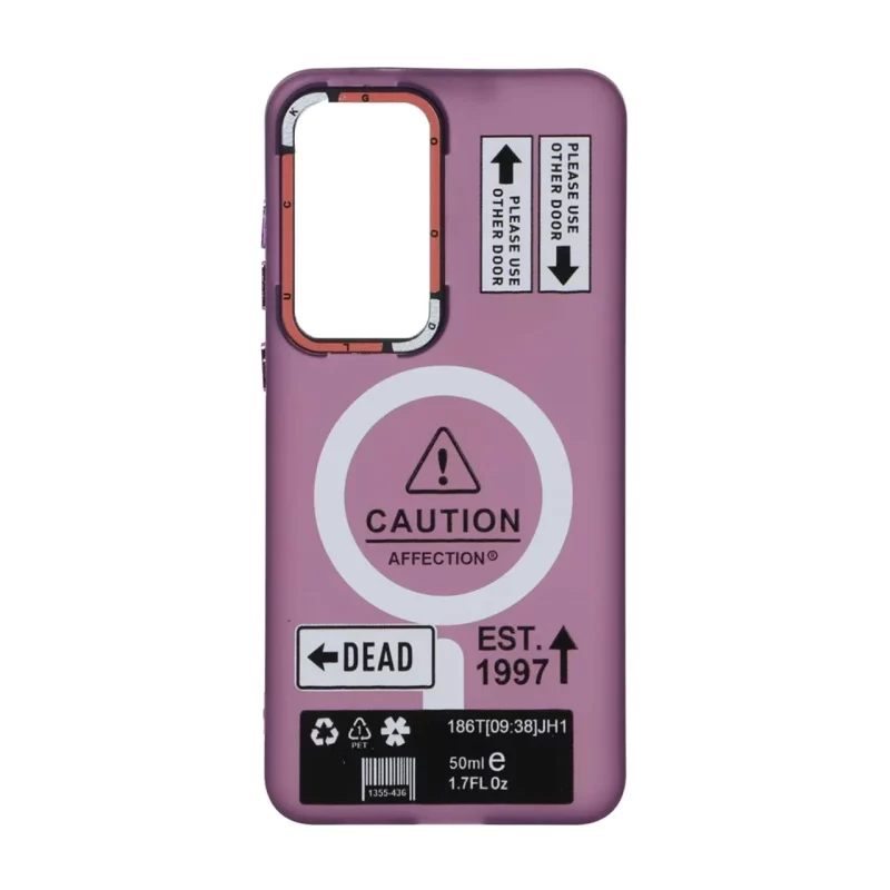 قاب Caution مات طرح مگ سیف دکمه متال Samsung Galaxy S25 FE - ارغوانی - تصویر 2