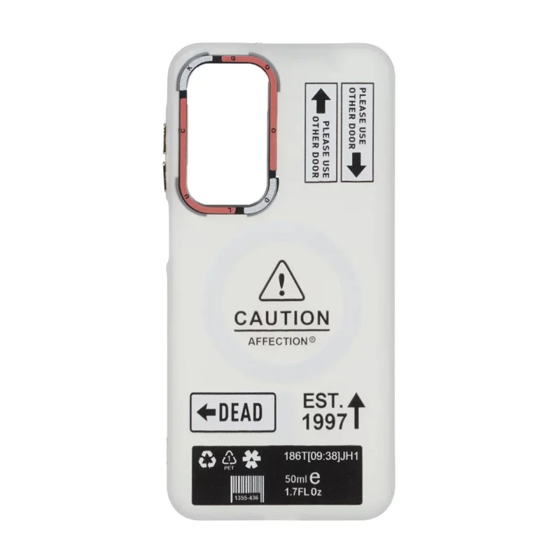 قاب Caution مات طرح مگ سیف دکمه متال Samsung Galaxy A17 / A26 - سفید - تصویر 2